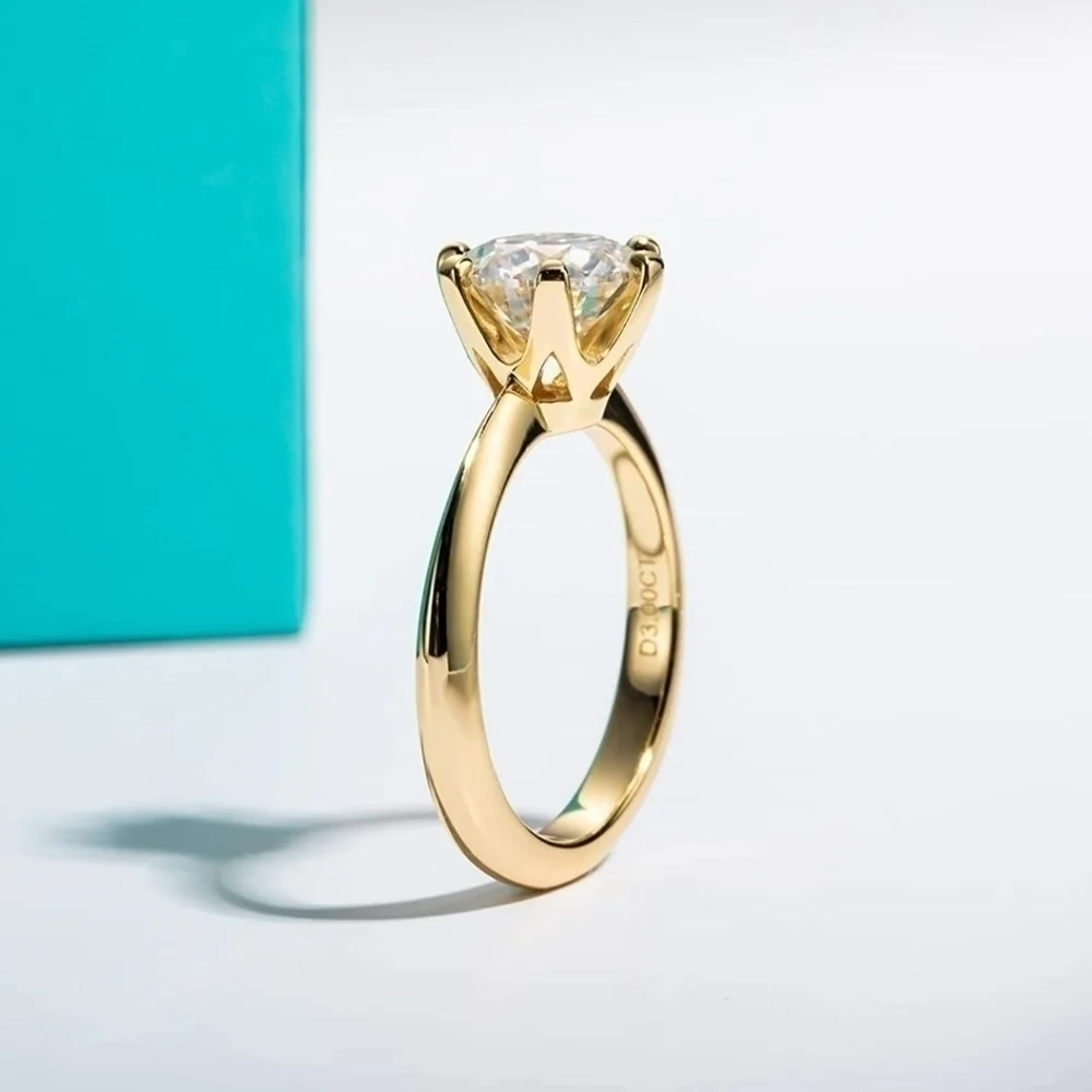 CERTIFIED 18k Yellow Gold 3.ct Diamond Ring Engagement Moissanite 925 Wedding